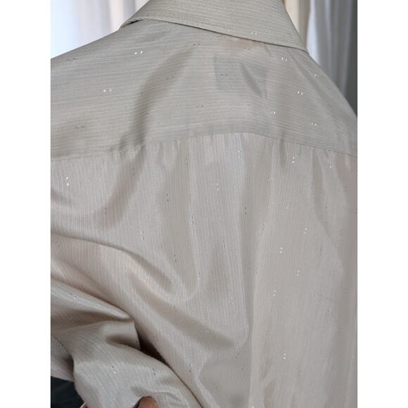 Disco Shimmer Stripe Vintage 70s Challenger Men’s Shirt Beige Stripe Long Sleeve - Picture 8 of 10